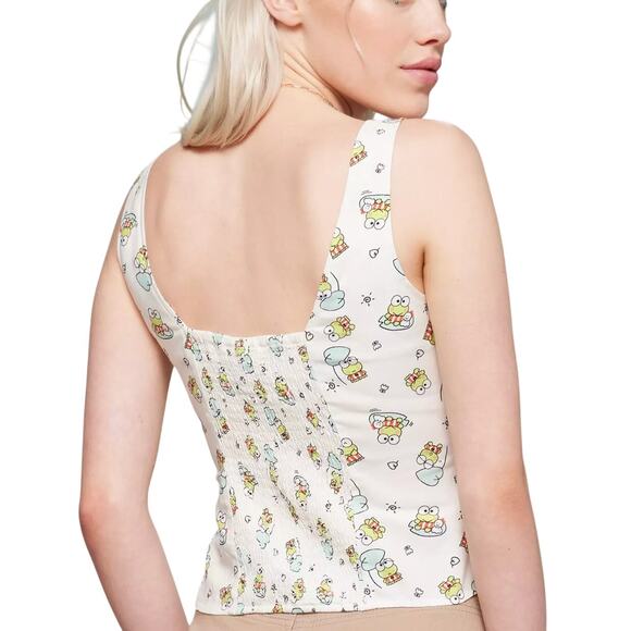 Sanrio Keroppi Women's XL Ruched Tank Top Tie Front Donut Pond - Picture 4 of 15